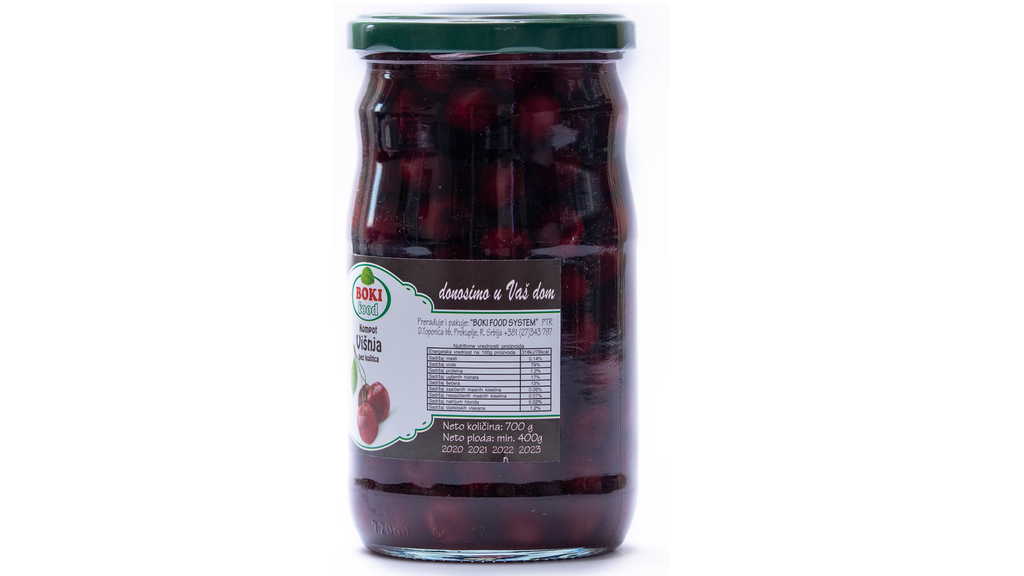 Kompot višnja bez koštica 680g Boki food